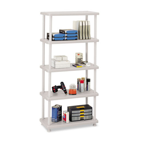 Rough n Ready Open Storage System, Five-Shelf, Blow-Molded HDPE, 36w x 18d x 74h, Platinum-(ICE20853)