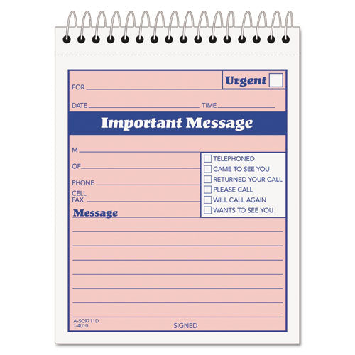 Telephone Message Book with Fax/Mobile Section, Two-Part Carbonless, 4.25 x 5.5, 50 Forms Total-(TOP4010)