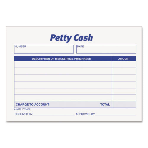 Petty Cash Slips, One-Part (No Copies), 5 x 3.5, 50 Forms/Pad, 12 Pads/Pack-(TOP3008)