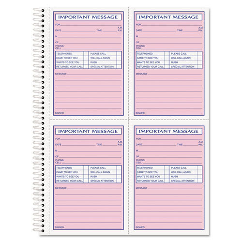 Telephone Message Book with Fax/Mobile Section, Two-Part Carbonless, 3.88 x 5.5, 4 Forms/Sheet, 200 Forms Total-(TOP4005)