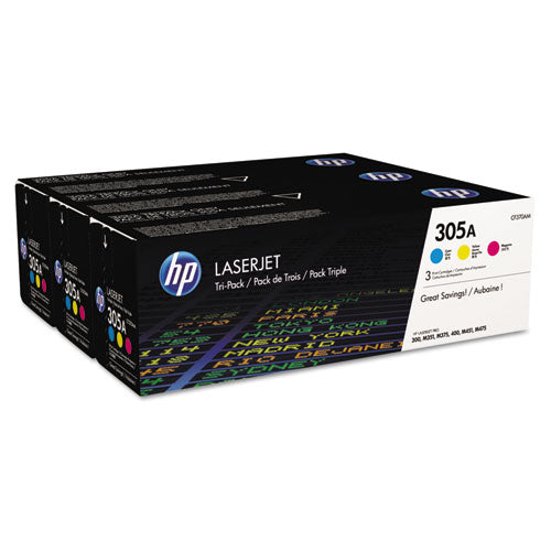 HP 305A, (CF370A-M) 3-Pack Cyan/Magenta/Yellow Original LaserJet Toner Cartridges-(HEWCF370AM)