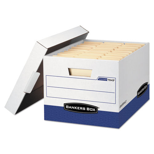 R-KIVE Heavy-Duty Storage Boxes, Letter/Legal Files, 12.75" x 16.5" x 10.38", White/Blue, 4/Carton-(FEL0724303)