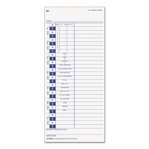 Time Clock Cards, Replacement for 35100-10, One Side, 4 x 9, 100/Pack-(TOP12443)