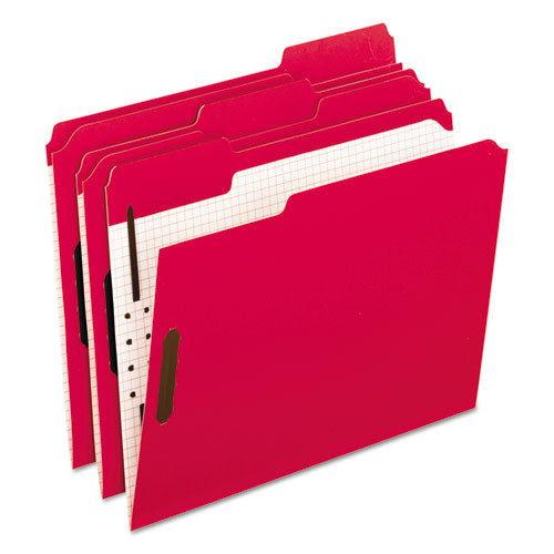 Colored Classification Folders with Embossed Fasteners, 2 Fasteners, Letter Size, Red Exterior, 50/Box-(PFX21319)