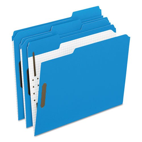 Colored Classification Folders with Embossed Fasteners, 2 Fasteners, Letter Size, Blue Exterior, 50/Box-(PFX21301)