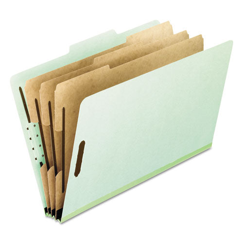 Eight-Section Pressboard Classification Folders, 3" Expansion, 3 Dividers, 8 Fasteners, Letter Size, Green Exterior, 10/Box-(PFX17174)