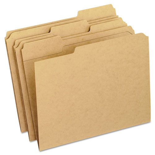 Dark Kraft File Folders with Double-Ply Top, 1/3-Cut Tabs: Assorted, Letter Size, 0.75" Expansion, Brown, 100/Box-(PFXRK15213)