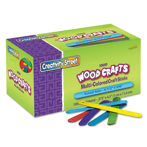 Colored Wood Craft Sticks, 4.5" x 0.38", Assorted, 1,000/Box-(CKC377502)