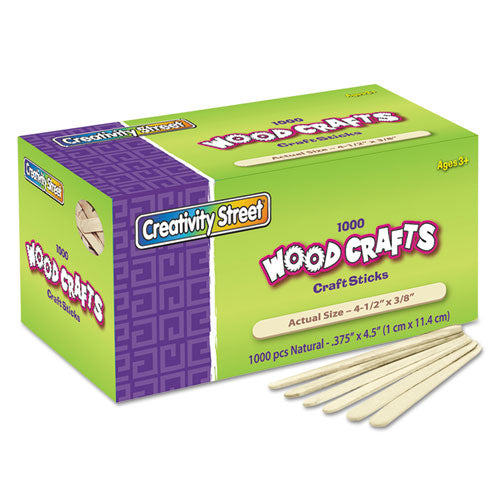 Natural Wood Craft Sticks, 4.5" x 0.38", Natural, 1,000/Box-(CKC377501)