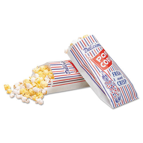 Pinch-Bottom Paper Popcorn Bag, 4 x 1.5 x 8, Blue/Red/White, Paper, 1,000/Carton-(BGC300471)