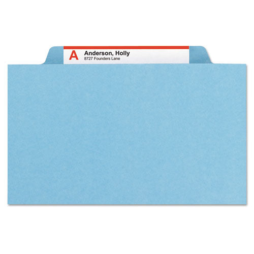 Six-Section Pressboard Top Tab Classification Folders, Six SafeSHIELD Fasteners, 2 Dividers, Letter Size, Blue, 10/Box-(SMD14030)