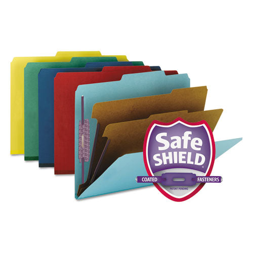 Six-Section Pressboard Top Tab Classification Folders, Six SafeSHIELD Fasteners, 2 Dividers, Letter Size, Assorted, 10/Box-(SMD14025)