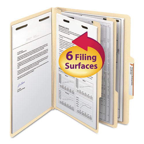 Six-Section Top Tab Classification Folders, 2" Expansion, 2 Dividers, 6 Fasteners, Letter Size, Manila, 10/Box-(SMD14000)