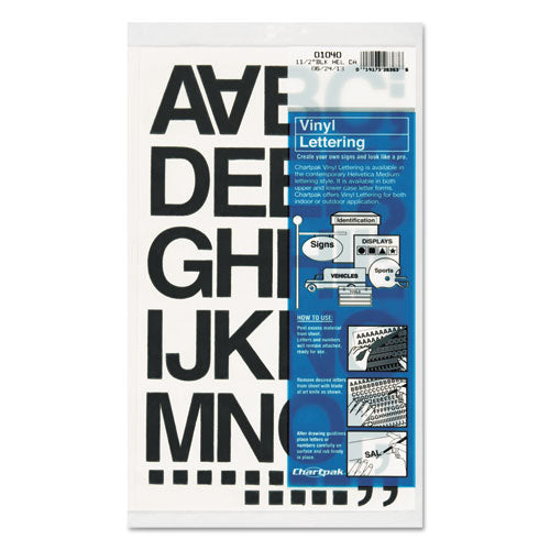 Press-On Vinyl Letters and Numbers, Self Adhesive, Black, 1.5"h, 37 Letters and Numbers-(CHA01040)