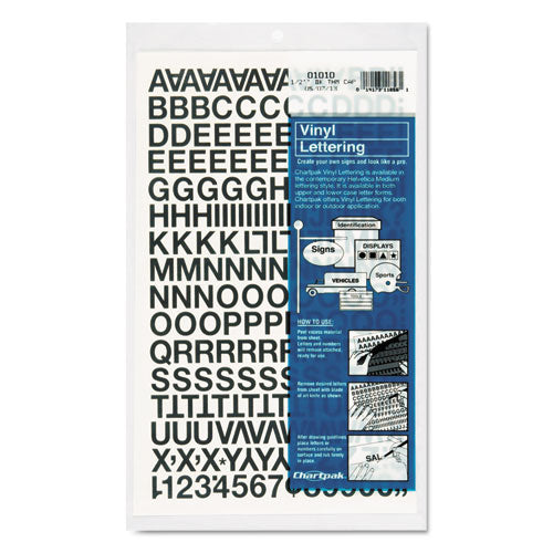 Press-On Vinyl Letters and Numbers, Self Adhesive, Black, 0.5"h, 201/Pack-(CHA01010)