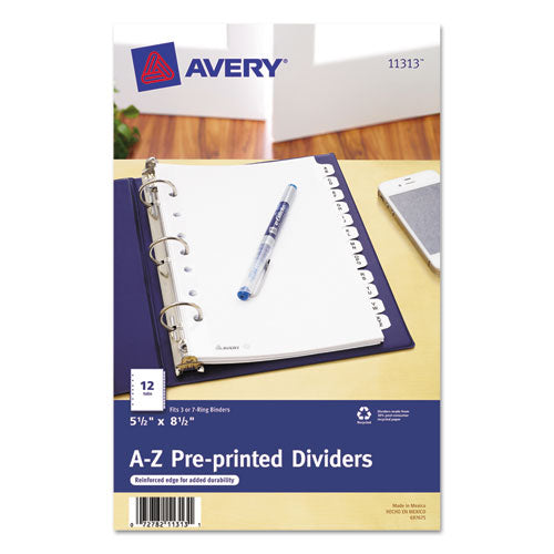 Preprinted Tab Dividers, 12-Tab, A to Z, 8.5 x 5.5, White, 1 Set-(AVE11313)