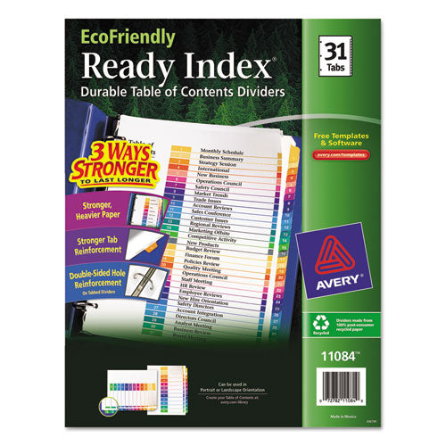 Customizable Table of Contents Ready Index Dividers with Multicolor Tabs, 31-Tab, 1 to 31, 11 x 8.5, White, 1 Set-(AVE11084)