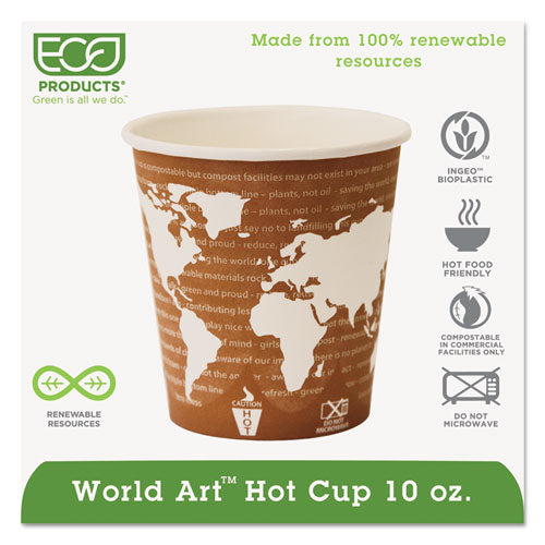 World Art Renewable and Compostable Hot Cups, 10 oz, 50/Pack, 20 Packs/Carton-(ECOEPBHC10WA)