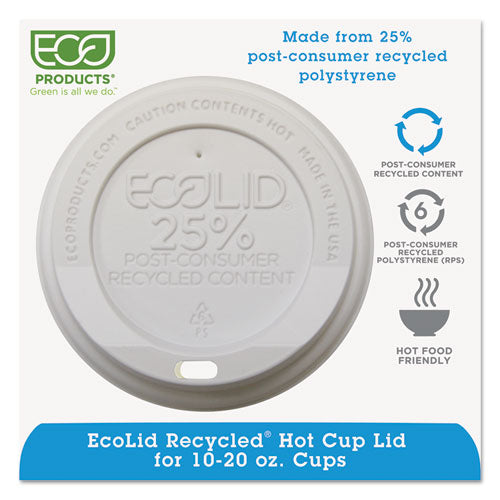 EcoLid 25% Recycled Content Hot Cup Lid, White, Fits 10 oz to 20 oz Cups, 100/Pack, 10 Packs/Carton-(ECOEPHL16WR)