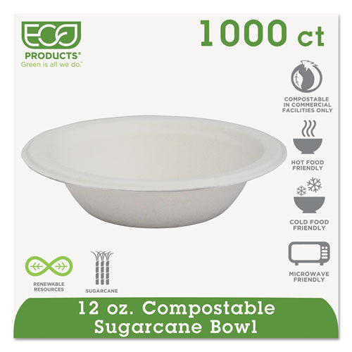 Renewable Sugarcane Bowls, 12 oz, Natural White, 50/Pack, 20 Packs/Carton-(ECOEPBL12)