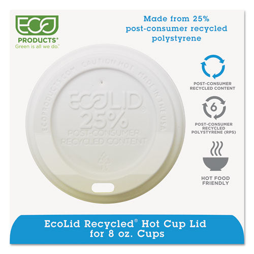 EcoLid 25% Recycled Content Hot Cup Lid, White, Fits 8 oz Hot Cups, 100/Pack, 10 Packs/Carton-(ECOEPHL8WR)