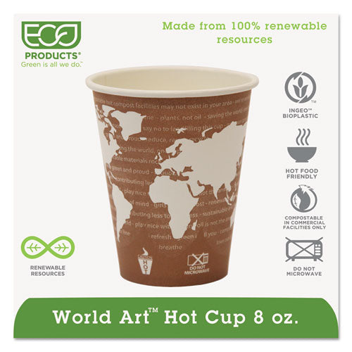 World Art Renewable and Compostable Hot Cups, 8 oz, 50/Pack, 20 Packs/Carton-(ECOEPBHC8WA)