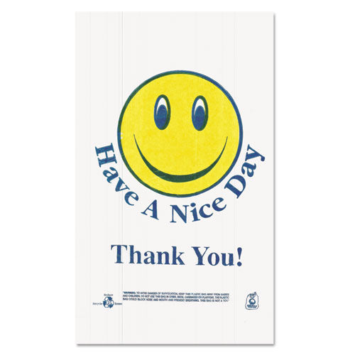 Smiley Face Shopping Bags, 12.5 microns, 11.5" x 21", White, 900/Carton-(BPCT16SMILEY)