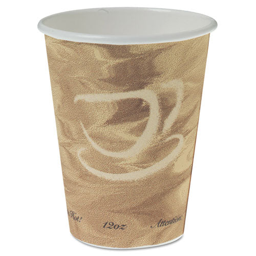 Mistique Polycoated Hot Paper Cups, 12 oz, Printed, Brown, 50/Sleeve, 20 Sleeves/Carton-(SCC412MSN)