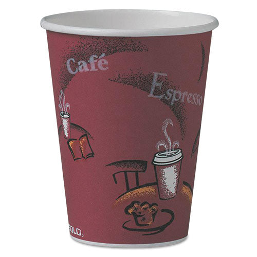 Paper Hot Drink Cups in Bistro Design, 12 oz, Maroon, 50/Pack-(SCC412SINPK)