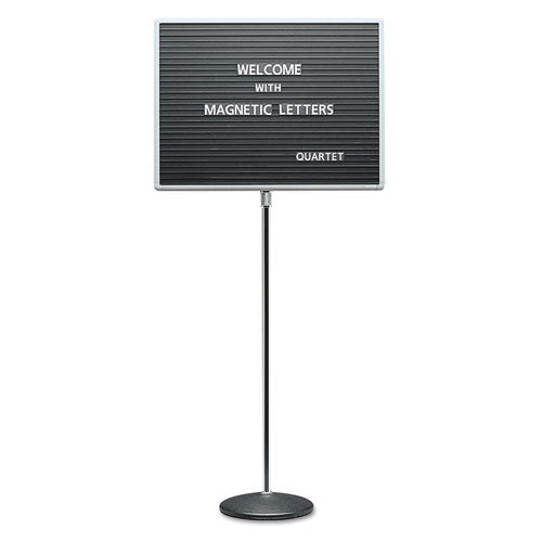 Adjustable Single-Pedestal Magnetic Letter Board, 24 x 18, Black Surface, Gray Aluminum Frame-(QRT7921M)