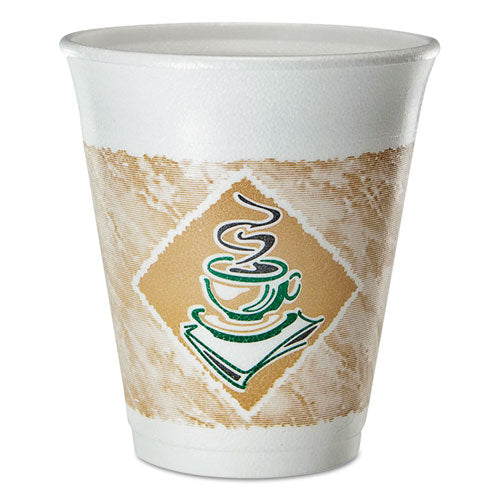 Cafe G Foam Hot/Cold Cups, 8 oz, Brown/Green/White, 25/Pack-(DCC8X8GPK)