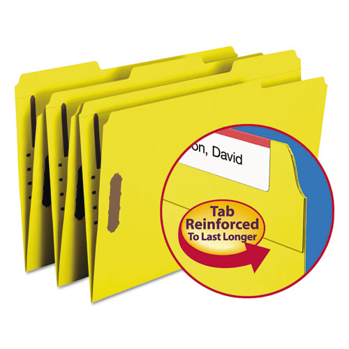 Top Tab Colored Fastener Folders, 0.75" Expansion, 2 Fasteners, Legal Size, Yellow Exterior, 50/Box-(SMD17940)