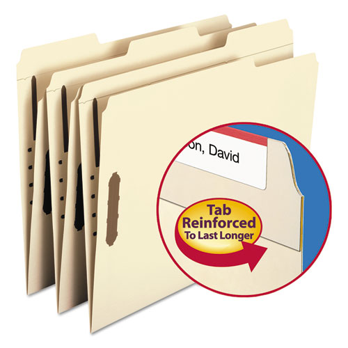 Recycled Top Tab Fastener Folders, 1/3-Cut Tabs: Assorted, 0.75" Expansion, 2 Fasteners, Letter Size, Manila Exterior, 50/Box-(SMD14547)