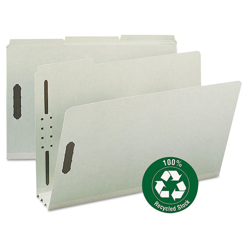 Recycled Pressboard Fastener Folders, 3" Expansion, 2 Fasteners, Legal Size, Gray-Green Exterior, 25/Box-(SMD20005)