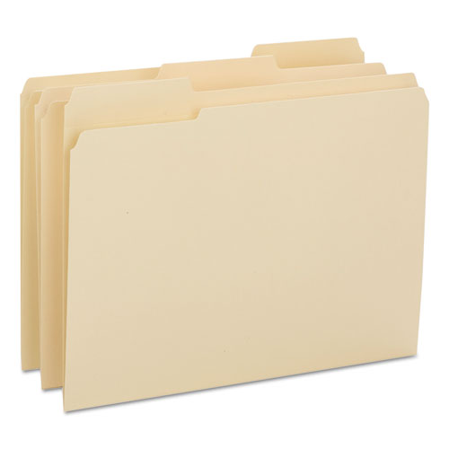 Reinforced Tab Manila File Folders, 1/3-Cut Tabs: Assorted, Letter Size, 0.75" Expansion, 14-pt Manila, 100/Box-(SMD10434)