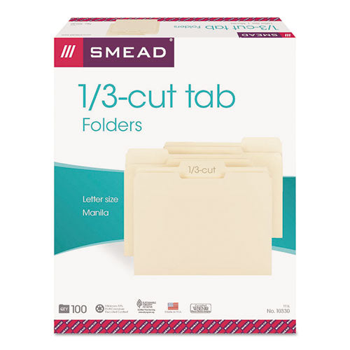 Manila File Folders, 1/3-Cut Tabs: Assorted, Letter Size, 0.75" Expansion, Manila, 100/Box-(SMD10330)