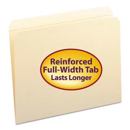 Reinforced Tab Manila File Folders, Straight Tabs, Letter Size, 0.75" Expansion, 11-pt Manila, 100/Box-(SMD10310)