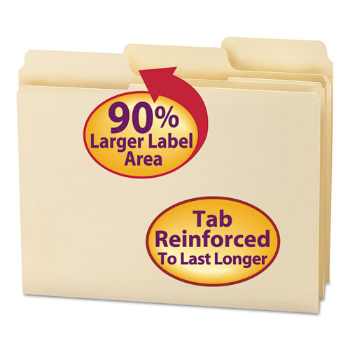 SuperTab Reinforced Guide Height Top Tab Folders, 1/3-Cut Tabs: Assorted, Letter Size, 0.75" Expansion, Manila, 100/Box-(SMD10395)