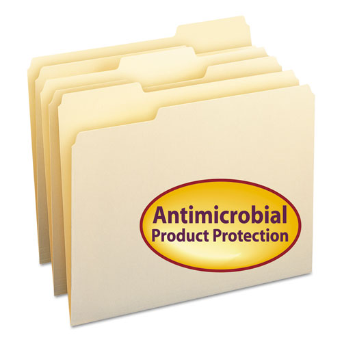 Top Tab File Folders with Antimicrobial Product Protection, 1/3-Cut Tabs: Assorted, Letter, 0.75" Expansion, Manila, 100/Box-(SMD10338)