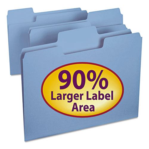 SuperTab Colored File Folders, 1/3-Cut Tabs: Assorted, Letter Size, 0.75" Expansion, 11-pt Stock, Blue, 100/Box-(SMD11986)