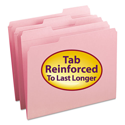 Reinforced Top Tab Colored File Folders, 1/3-Cut Tabs: Assorted, Letter Size, 0.75" Expansion, Pink, 100/Box-(SMD12634)