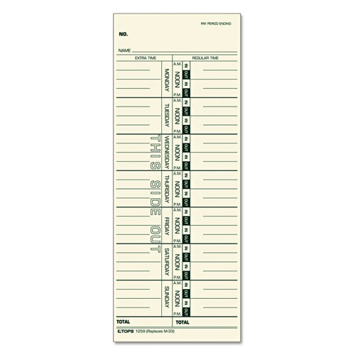 Time Clock Cards, Replacement for M-33, One Side, 3.5 x 9, 500/Box-(TOP1259)