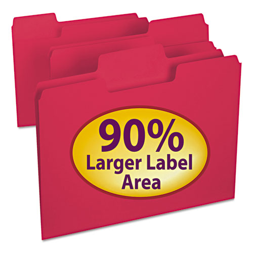 SuperTab Colored File Folders, 1/3-Cut Tabs: Assorted, Letter Size, 0.75" Expansion, 11-pt Stock, Red, 100/Box-(SMD11983)