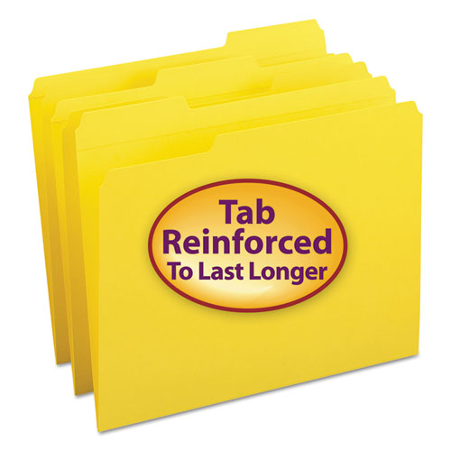 Reinforced Top Tab Colored File Folders, 1/3-Cut Tabs: Assorted, Letter Size, 0.75" Expansion, Yellow, 100/Box-(SMD12934)