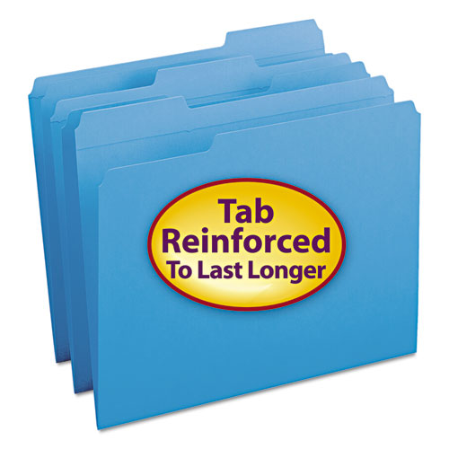 Reinforced Top Tab Colored File Folders, 1/3-Cut Tabs: Assorted, Letter Size, 0.75" Expansion, Blue, 100/Box-(SMD12034)