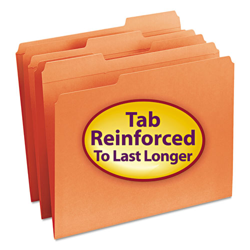 Reinforced Top Tab Colored File Folders, 1/3-Cut Tabs: Assorted, Letter Size, 0.75" Expansion, Orange, 100/Box-(SMD12534)