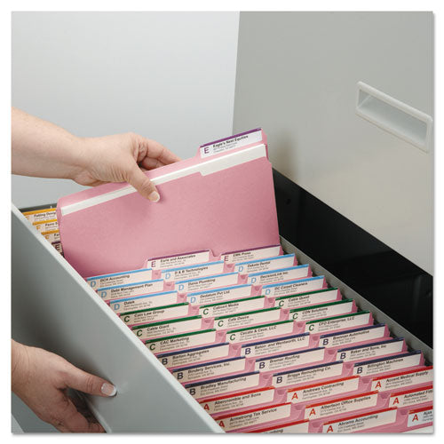 Colored File Folders, 1/3-Cut Tabs: Assorted, Letter Size, 0.75" Expansion, Pink, 100/Box-(SMD12643)