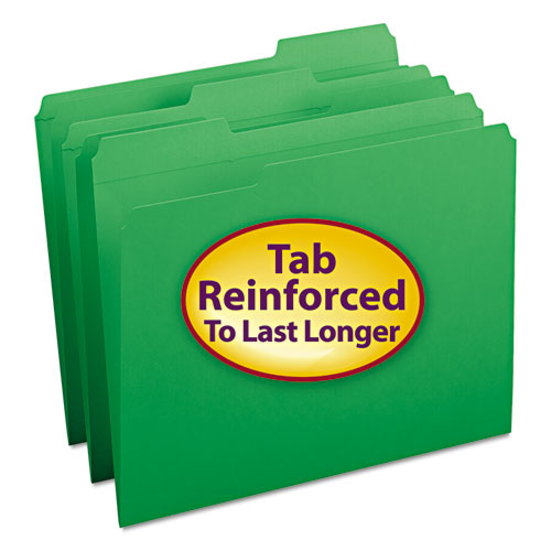 Reinforced Top Tab Colored File Folders, 1/3-Cut Tabs: Assorted, Letter Size, 0.75" Expansion, Green, 100/Box-(SMD12134)