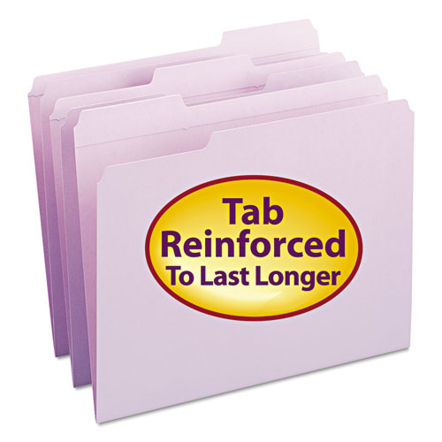 Reinforced Top Tab Colored File Folders, 1/3-Cut Tabs: Assorted, Letter Size, 0.75" Expansion, Lavender, 100/Box-(SMD12434)