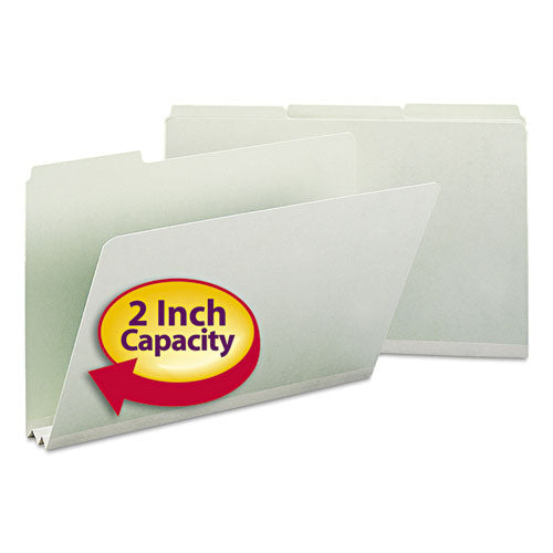 Expanding Recycled Heavy Pressboard Folders, 1/3-Cut Tabs: Assorted, Legal Size, 2" Expansion, Gray-Green, 25/Box-(SMD18234)